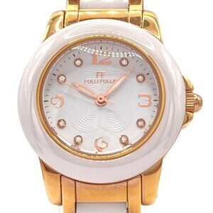 Auth FolliFollie - WF0R047BS Unconfirmed Gold White Women's Wrist Watch